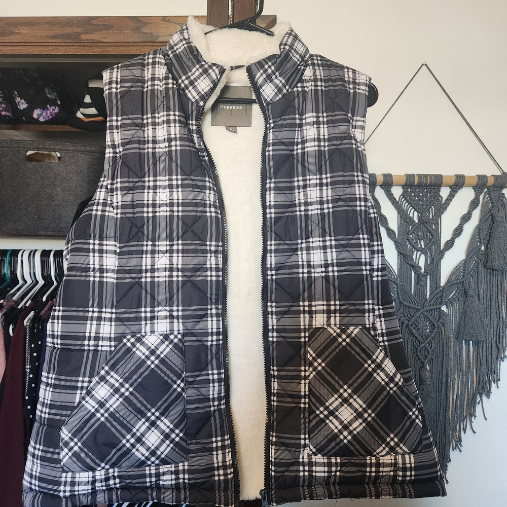 Maurices Black and White Checkered Vest